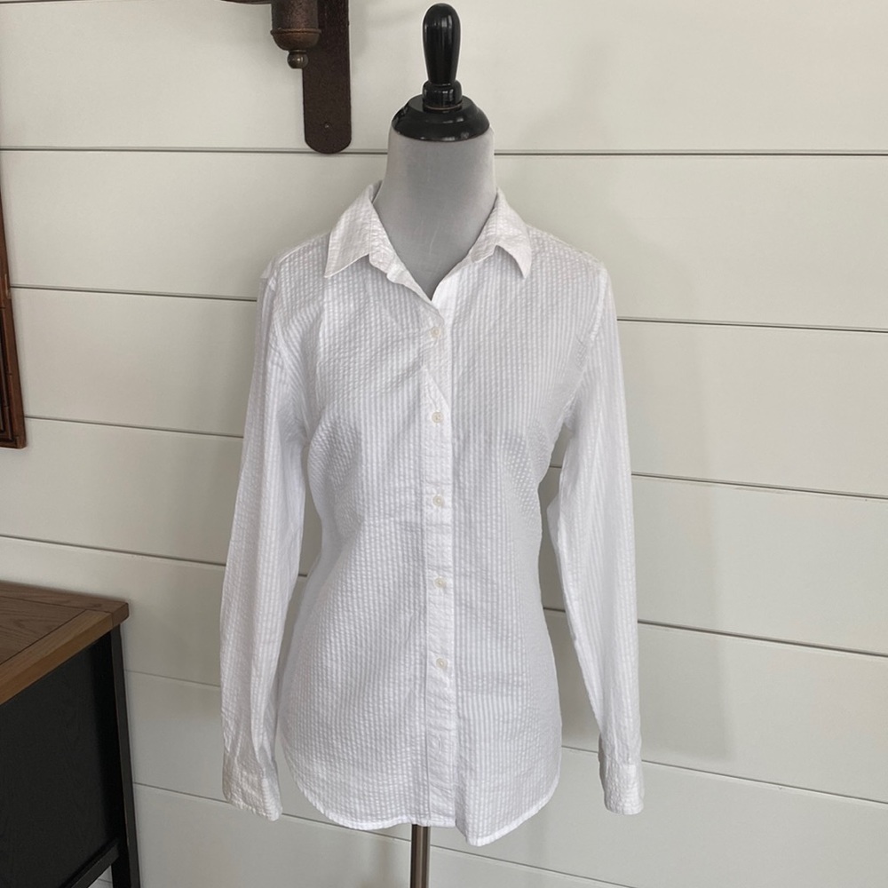 Banana Republic White Seersucker Oxford Button-Down Shirt